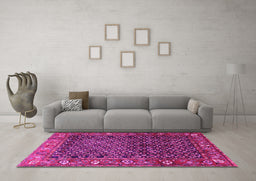 Machine Washable Persian Pink Traditional Rug in a Living Room, wshtr4438pnk