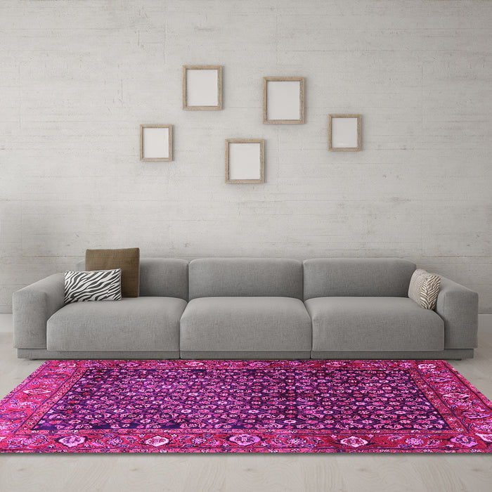 Machine Washable Persian Pink Traditional Rug in a Living Room, wshtr4438pnk