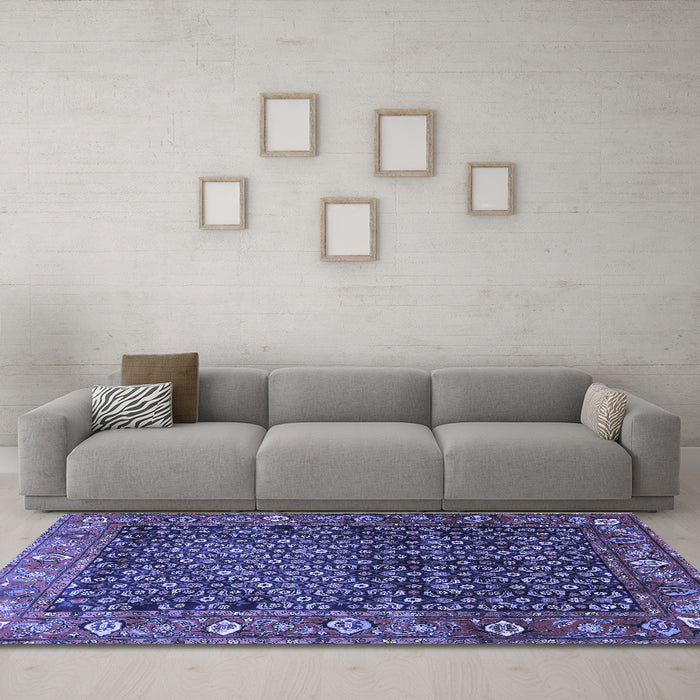 Machine Washable Persian Blue Traditional Rug in a Living Room, wshtr4438blu