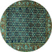 Round Persian Turquoise Traditional Rug, tr4438turq