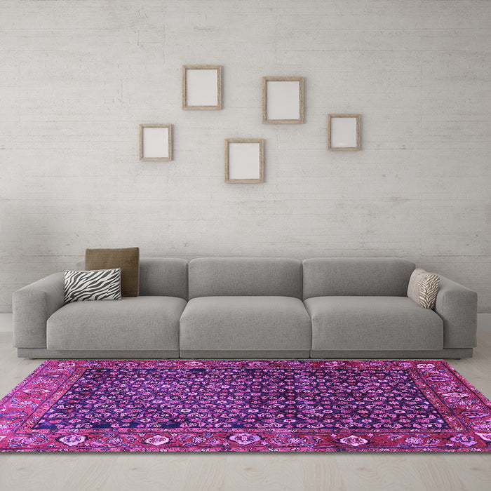 Machine Washable Persian Purple Traditional Area Rugs in a Living Room, wshtr4438pur