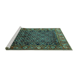 Sideview of Machine Washable Persian Turquoise Traditional Area Rugs, wshtr4438turq