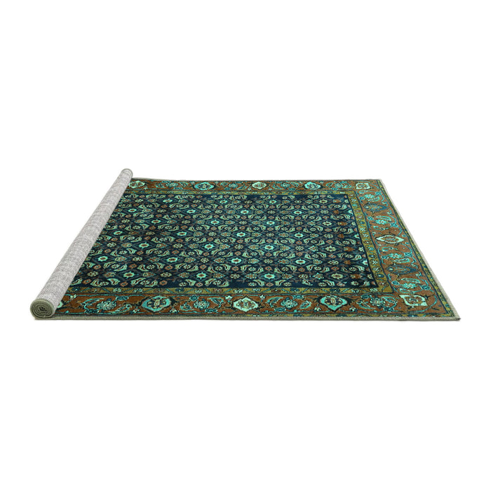 Sideview of Machine Washable Persian Turquoise Traditional Area Rugs, wshtr4438turq