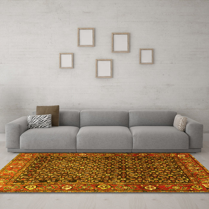 Machine Washable Persian Yellow Traditional Rug in a Living Room, wshtr4438yw