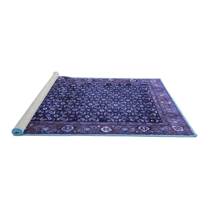 Sideview of Machine Washable Persian Blue Traditional Rug, wshtr4438blu