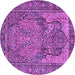 Round Machine Washable Persian Purple Traditional Area Rugs, wshtr4439pur