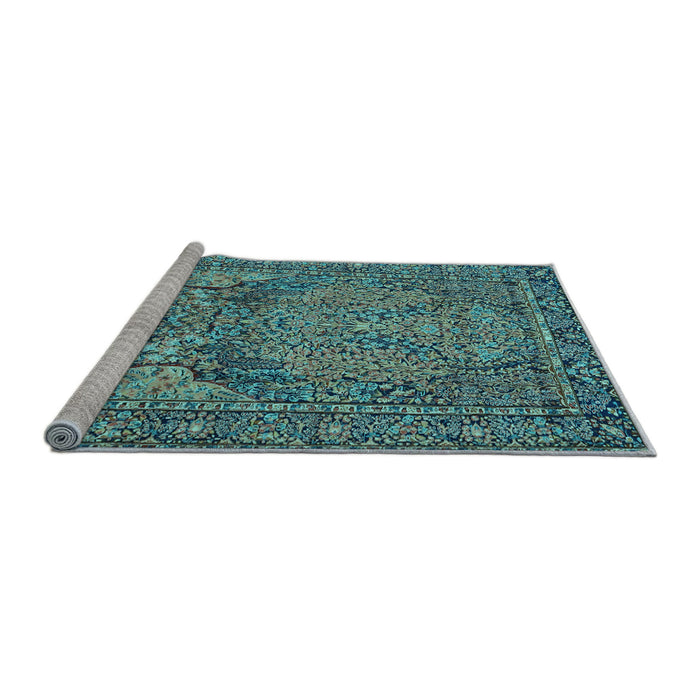 Sideview of Machine Washable Persian Light Blue Traditional Rug, wshtr4439lblu