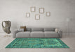 Machine Washable Persian Turquoise Traditional Area Rugs in a Living Room,, wshtr4439turq