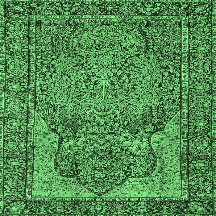 Square Machine Washable Persian Emerald Green Traditional Area Rugs, wshtr4439emgrn