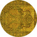 Round Persian Yellow Traditional Rug, tr4439yw