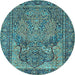 Round Machine Washable Persian Light Blue Traditional Rug, wshtr4439lblu