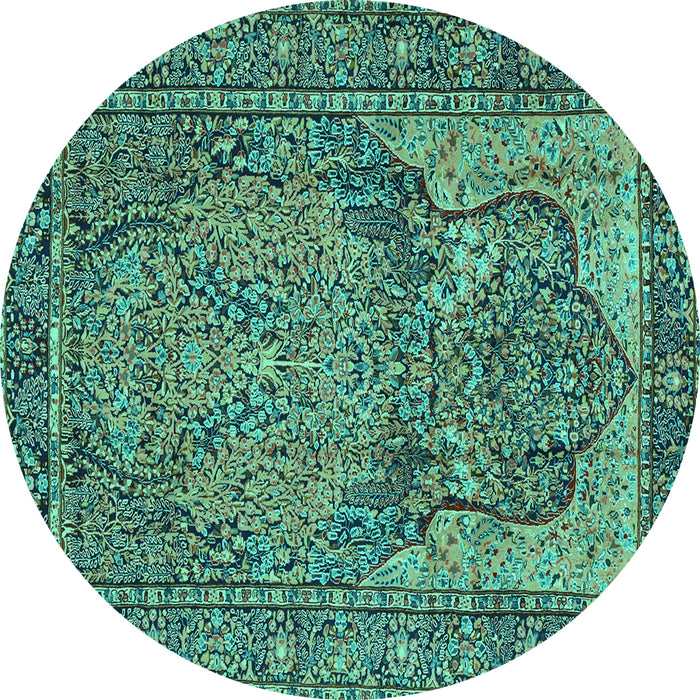 Round Persian Turquoise Traditional Rug, tr4439turq