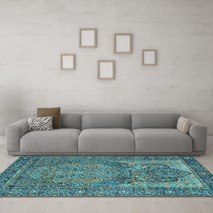 Machine Washable Persian Light Blue Traditional Rug in a Living Room, wshtr4439lblu