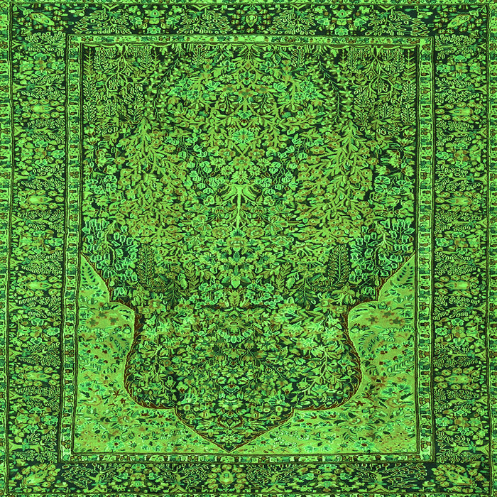 Round Machine Washable Persian Green Traditional Area Rugs, wshtr4439grn