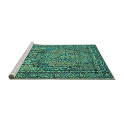 Sideview of Machine Washable Persian Turquoise Traditional Area Rugs, wshtr4439turq