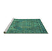 Sideview of Machine Washable Persian Turquoise Traditional Area Rugs, wshtr4439turq