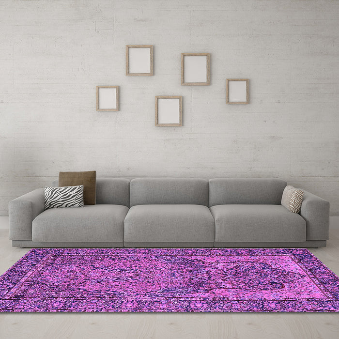 Machine Washable Persian Purple Traditional Area Rugs in a Living Room, wshtr4439pur