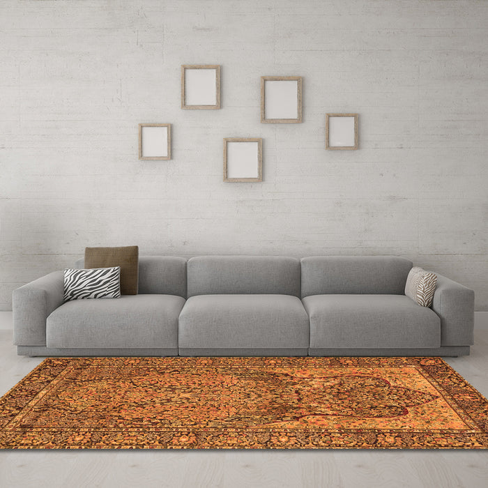 Machine Washable Persian Orange Traditional Area Rugs in a Living Room, wshtr4439org
