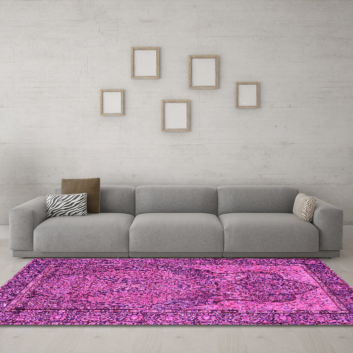 Machine Washable Persian Pink Traditional Rug in a Living Room, wshtr4439pnk