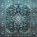 Square Machine Washable Medallion Light Blue Traditional Rug, wshtr443lblu