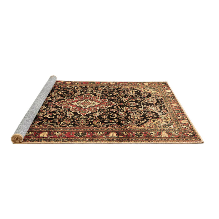 Sideview of Machine Washable Medallion Brown Traditional Rug, wshtr443brn