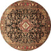 Round Machine Washable Medallion Brown Traditional Rug, wshtr443brn