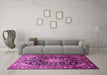 Machine Washable Medallion Pink Traditional Rug in a Living Room, wshtr443pnk