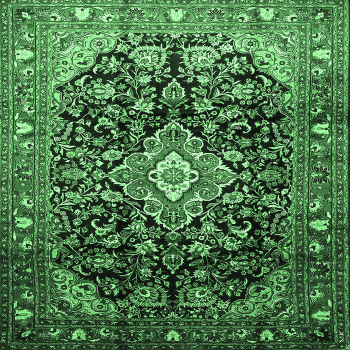 Square Medallion Emerald Green Traditional Rug, tr443emgrn
