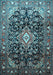 Machine Washable Medallion Light Blue Traditional Rug, wshtr443lblu