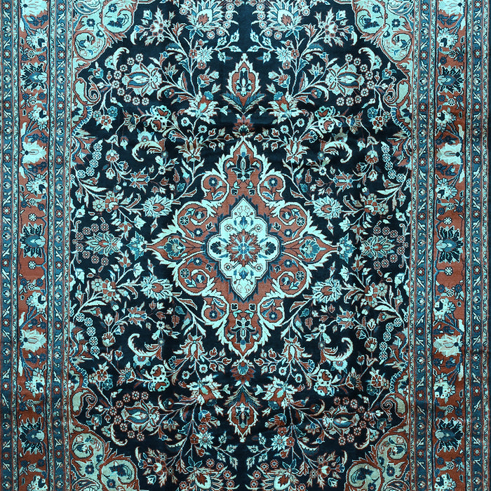 Machine Washable Medallion Light Blue Traditional Rug, wshtr443lblu