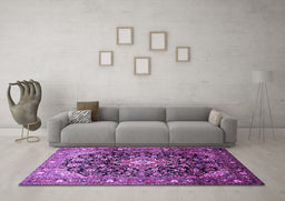 Machine Washable Medallion Purple Traditional Area Rugs in a Living Room, wshtr443pur