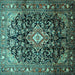 Square Medallion Turquoise Traditional Rug, tr443turq