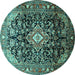 Round Machine Washable Medallion Turquoise Traditional Area Rugs, wshtr443turq