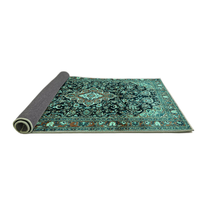 Sideview of Medallion Turquoise Traditional Rug, tr443turq