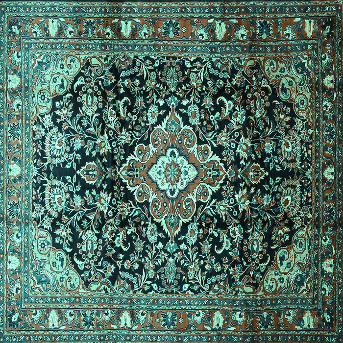 Square Machine Washable Medallion Turquoise Traditional Area Rugs, wshtr443turq
