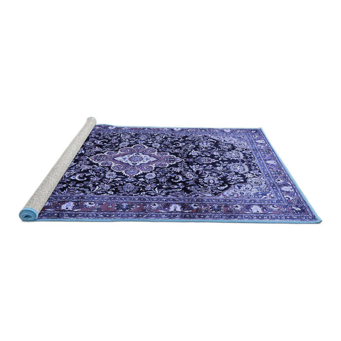 Sideview of Machine Washable Medallion Blue Traditional Rug, wshtr443blu