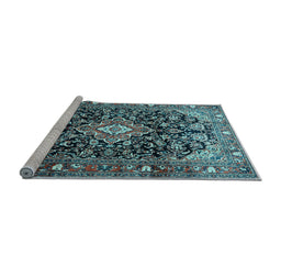 Sideview of Machine Washable Medallion Light Blue Traditional Rug, wshtr443lblu