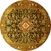 Round Machine Washable Medallion Yellow Traditional Rug, wshtr443yw