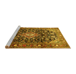 Sideview of Machine Washable Medallion Yellow Traditional Rug, wshtr443yw
