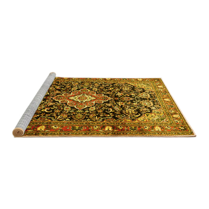 Sideview of Machine Washable Medallion Yellow Traditional Rug, wshtr443yw