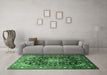 Machine Washable Medallion Emerald Green Traditional Area Rugs in a Living Room,, wshtr443emgrn