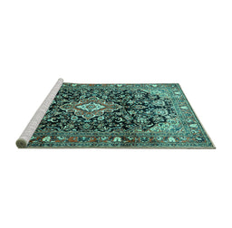 Sideview of Machine Washable Medallion Turquoise Traditional Area Rugs, wshtr443turq