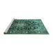 Sideview of Machine Washable Medallion Turquoise Traditional Area Rugs, wshtr443turq