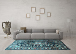 Machine Washable Medallion Light Blue Traditional Rug in a Living Room, wshtr443lblu