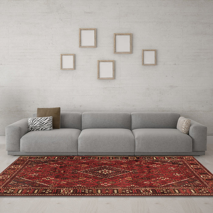 Machine Washable Persian Brown Traditional Rug in a Living Room,, wshtr4440brn