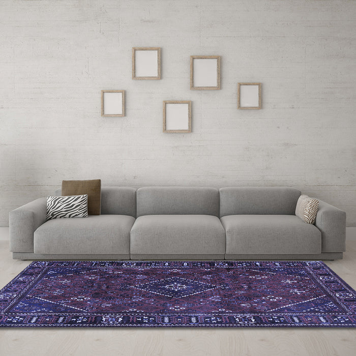 Machine Washable Persian Blue Traditional Rug in a Living Room, wshtr4440blu