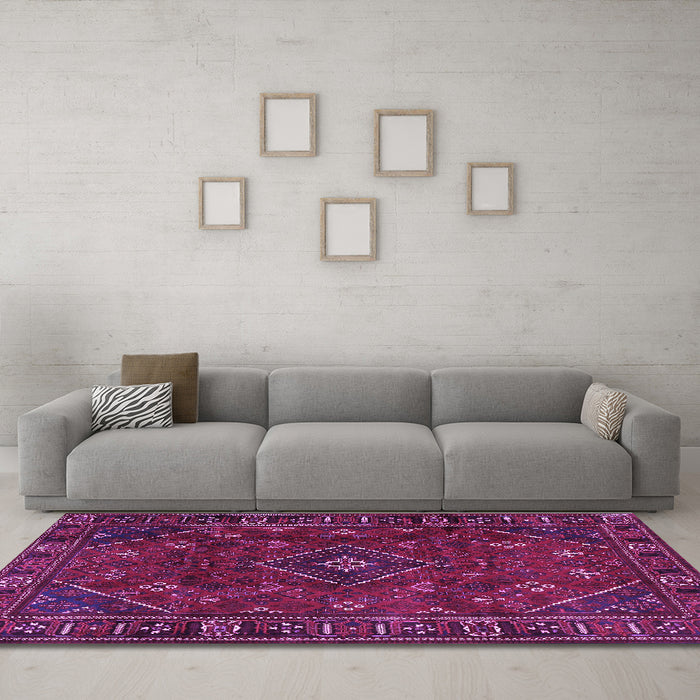 Machine Washable Persian Purple Traditional Area Rugs in a Living Room, wshtr4440pur