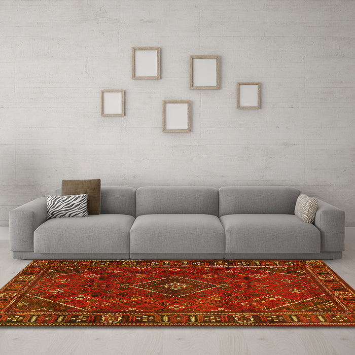 Machine Washable Persian Yellow Traditional Rug in a Living Room, wshtr4440yw
