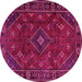 Round Machine Washable Persian Pink Traditional Rug, wshtr4440pnk