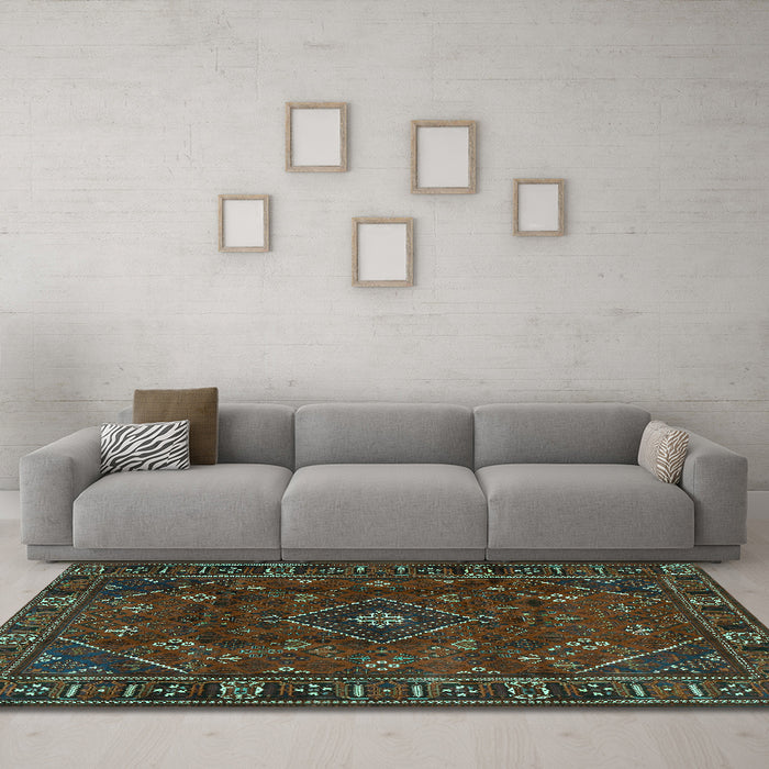 Machine Washable Persian Turquoise Traditional Area Rugs in a Living Room,, wshtr4440turq
